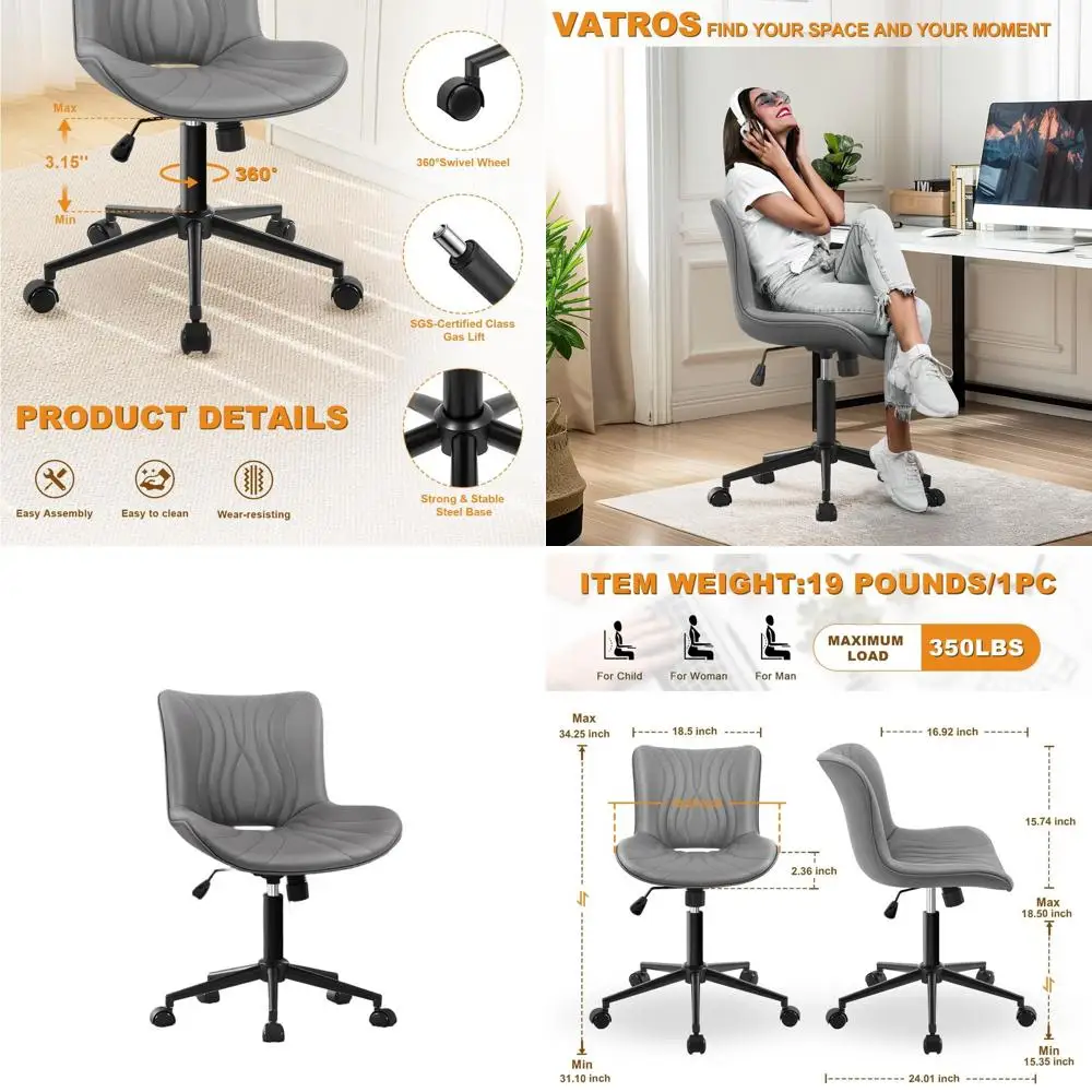 

Эргономичное регулируемое поворотное кресло с мягким сиденьем, из искусственной кожи, серое, идеально подходит для домашнего офиса