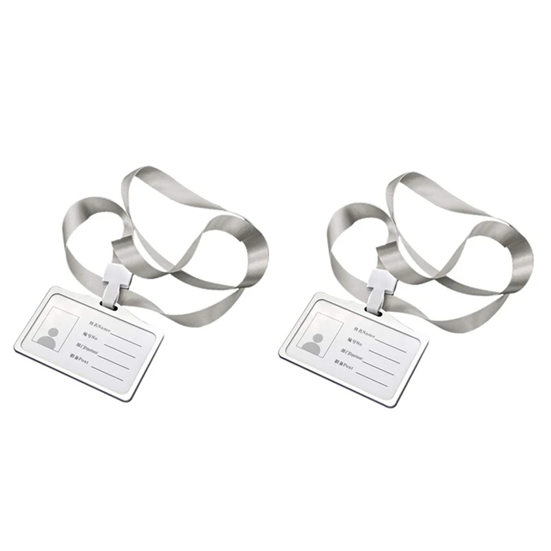 

2X Horizontal Style Aluminum Alloy ID Card Holder With Lanyard Neck For Women And Men Business Work Card Holders