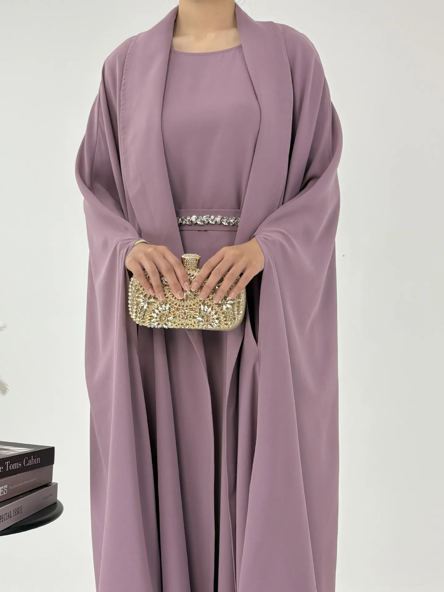 

Muslim Open Kimono Abaya Inner Long Dress Abaya Islamic Clothing Women Dresses 2pcs Set Turkish Kaftan Jalabiya Ramadan Musulman