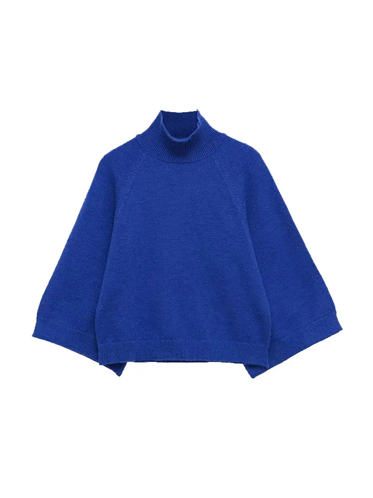 NLZGMSJ Beiläufige Gestrickte Frauen Lose Pullover Herbst Langarm Halb Hohe Kragen Oversize Pullover Weibliche Warme Pullover Y2K