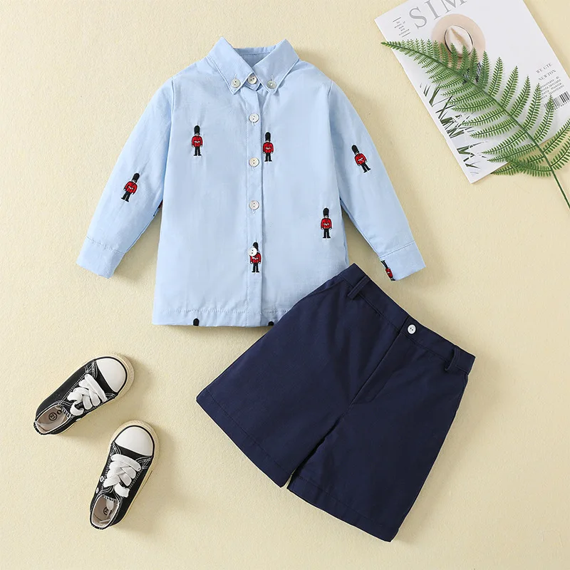 Boys Birthday Party Outfits Children Formal Long Sleeve Shirts and Shorts 2 Piece Suits Kids Spanish Clothing Toddler Set  123