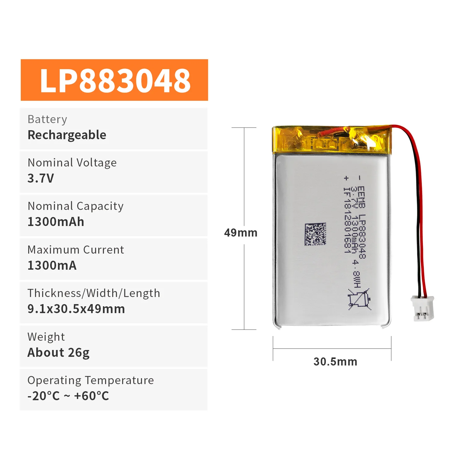 EEMB 1~10SZT 883048   Akumulator litowo-polimerowy 3,7 V 1300 mAh do akumulatora VXI Blue Parrott LP 963450