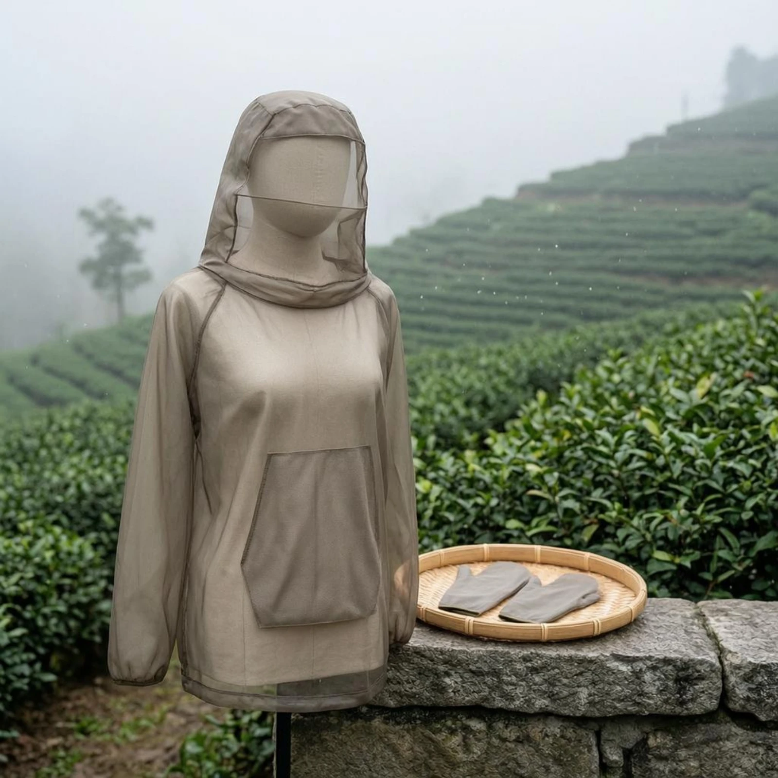 Net Hooded Top Front Pocket Hooded Bug Protection Top Bug Net Jacket Matching Gloves Outdoor Clothing Full Coverage