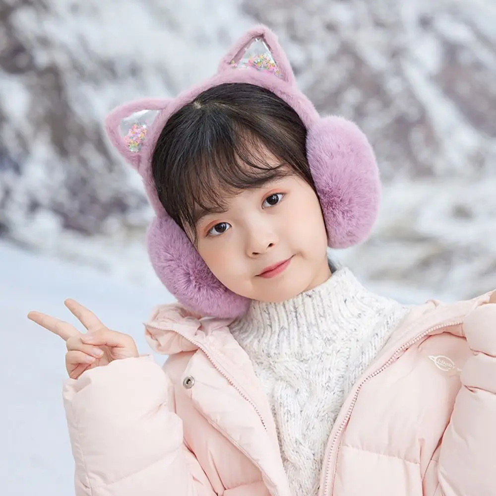 Penutup Telinga Lucu Penutup Telinga Mewah Kartun Glitter Penutup Telinga Kucing Penghangat Telinga Penutup Telinga Musim Dingin Dapat Dilipat Anak-anak
