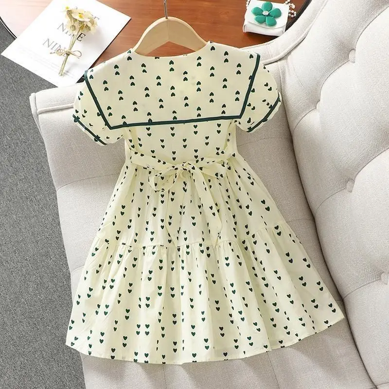 4 6 8 10 12 Y Girls Summer Dress New Sweet Lapel Dress for Teenage Girls Children\'s Short sleeved Princess Dress