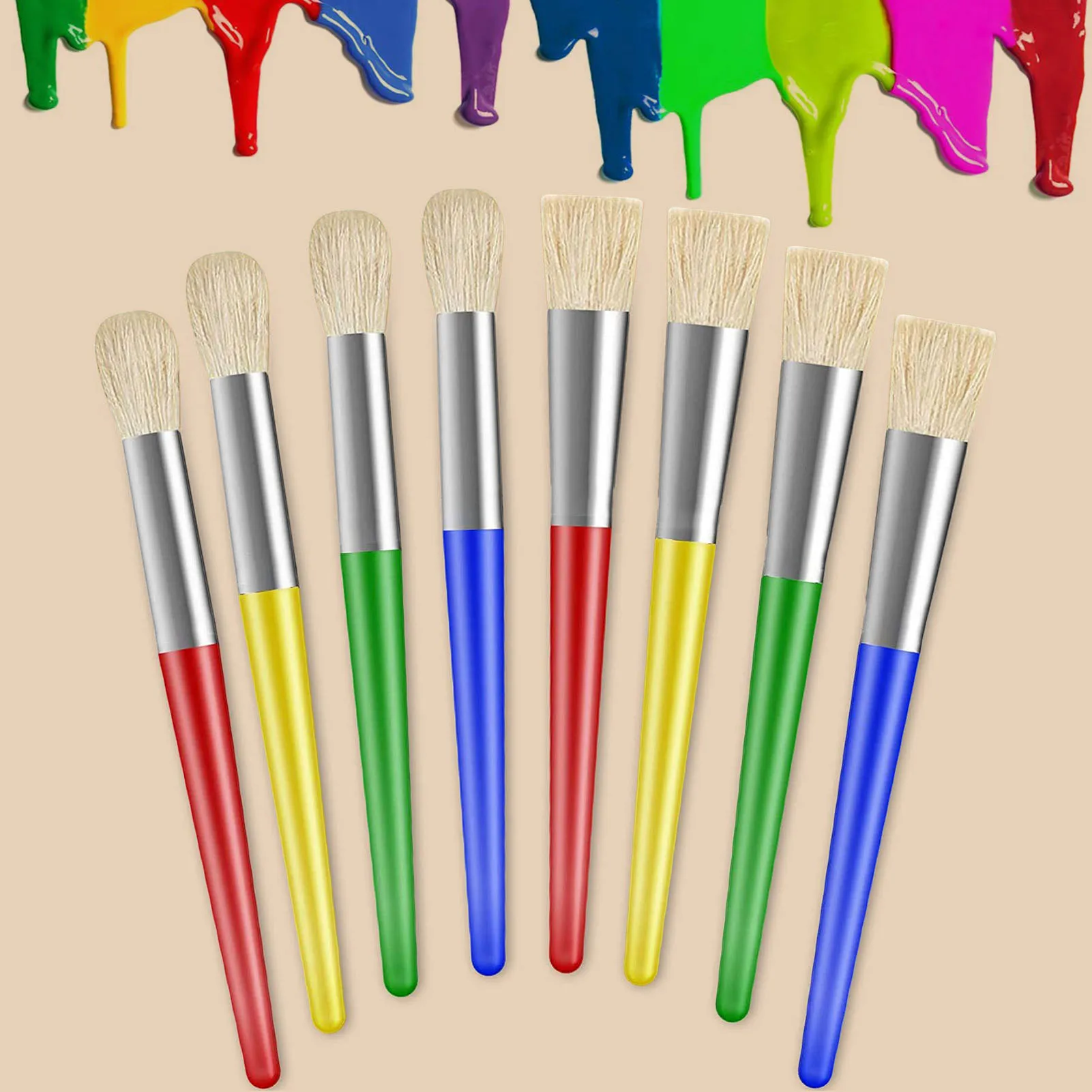 8pcs Painting Brushes Kits for Kids Adults Plastic Handle with Bristles Watercolor Brushes Gift for Friends Family Members