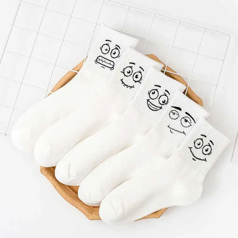 Women White Socks Cotton Cute Funny Socks Anime Kawaii Smiley Harajuku Designer Socks Christmas Family