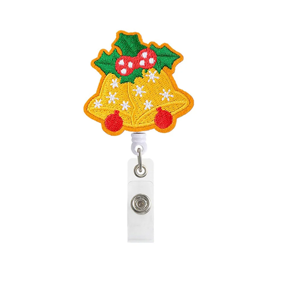 Soporte de insignia retráctil de Navidad, carrete de insignia bordado de fieltro para Doctor y enfermera, árbol de Navidad, Papá Noel, muñeco de nieve, alce, campana, nuevo