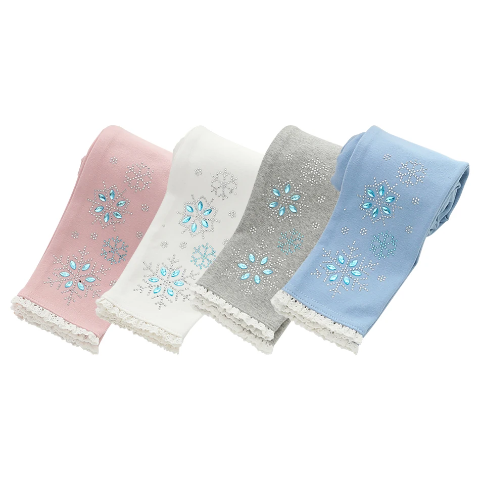 Stylish and Comfortable Spring and Autumn Girls Pants Adorned Snowflake and Rhinestone Embellishments Kids Leggings