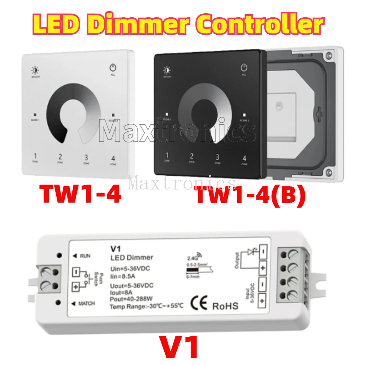 DC5-36V v1 led dimmer/sem fio 2.4g rf controle remoto interruptor de toque dimer para cor única cob 5050 3528 escurecimento luz de tira led