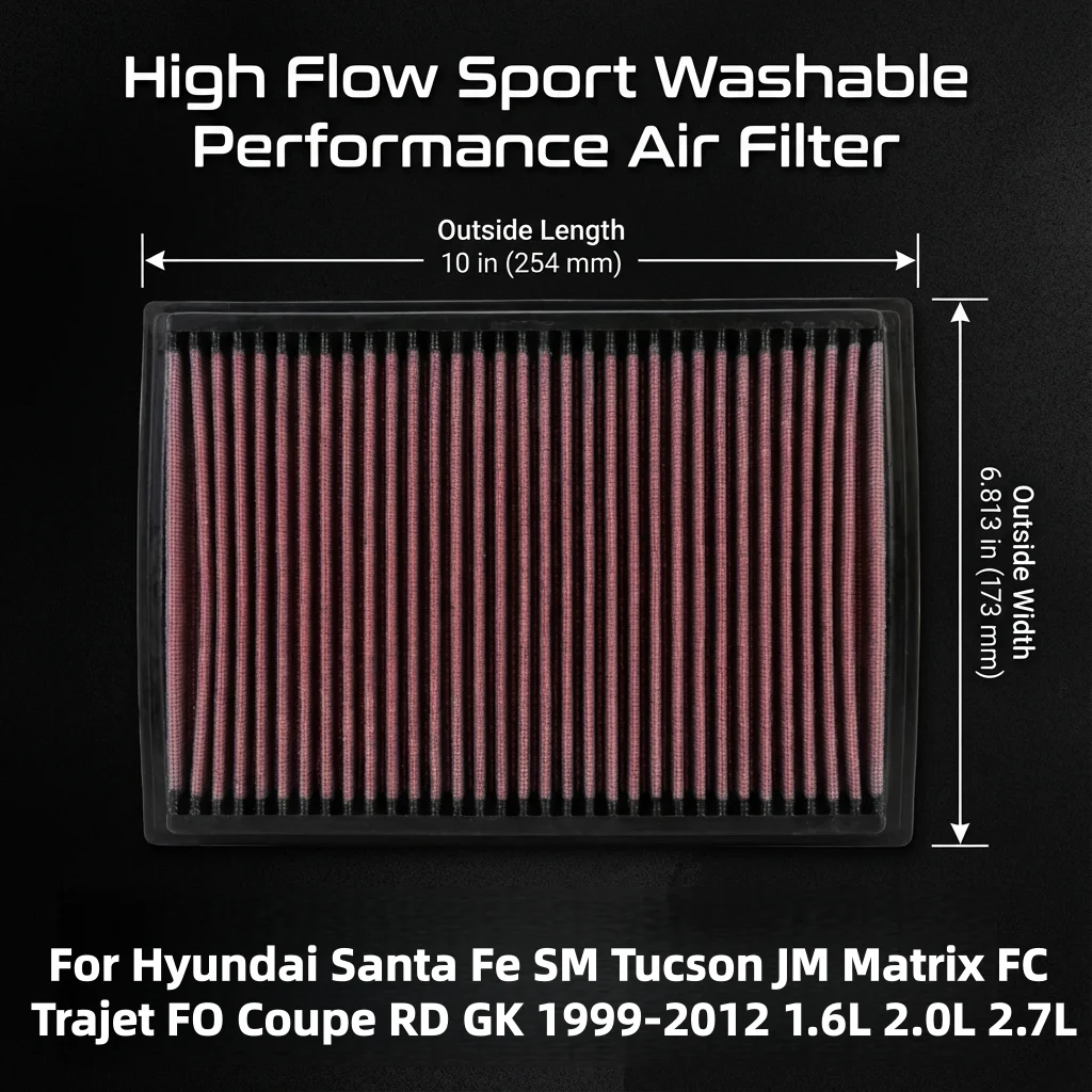 

For Hyundai Santa Fe SM Tucson JM Matrix FC Trajet FO Coupe RD GK 1999-2012 1.6L 2.0L 2.7L High Flow Sport Air Filter 33-2201