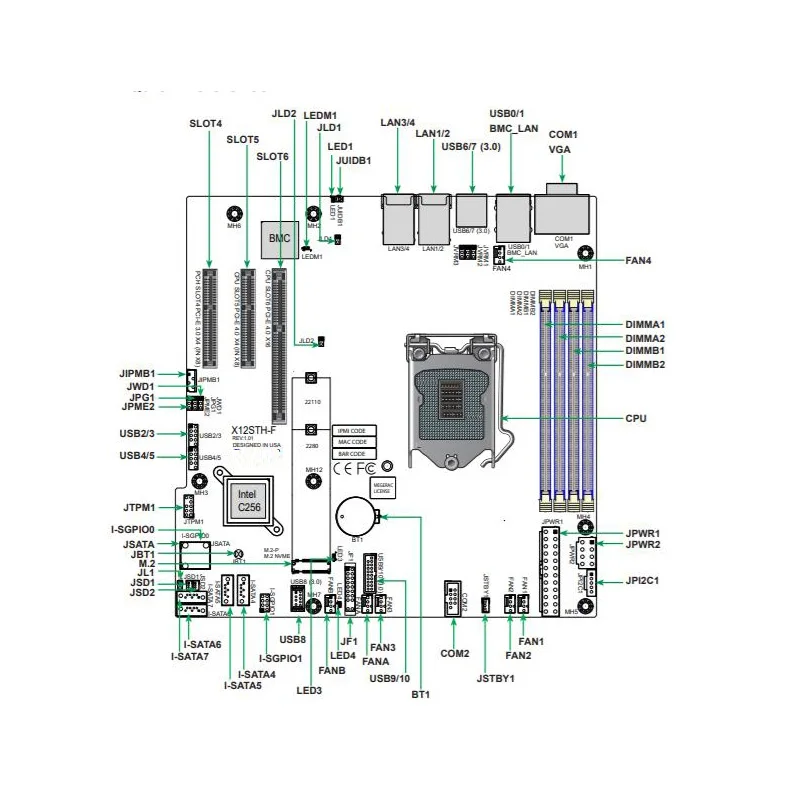 Single-way LGA1200 Server Motherboard Four Gigabit Network Port C256 Chip E-2300 X12STH-LN4F