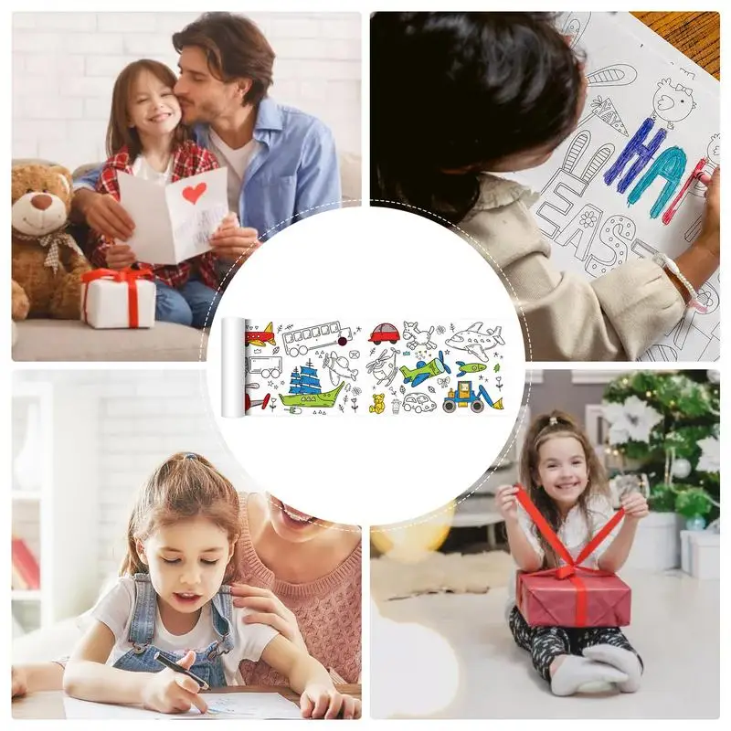 Cartoon Coloring Paper Roll Cartoon Long Drawing Rool Wall Adhesive Boosts Fine Motor Skills School Home Education Toy For Boys