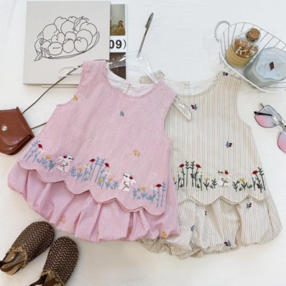 2026 Summer Girls 2Pcs Outfit, Solid Color Sleeveless Top and Long Pants Cute Toddler Daily Casual Suit for 90-150cm