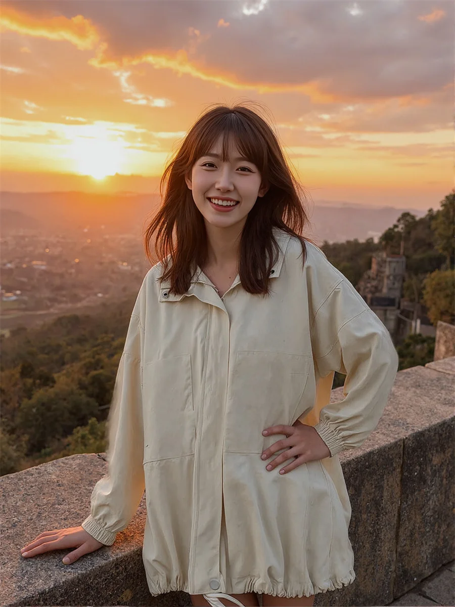 Giubbotti con colletto basic rovesciato Giacca doppia faccia da mezza stagione per donna Primavera stile fidanzato con risvolto da motociclista da donna Airy