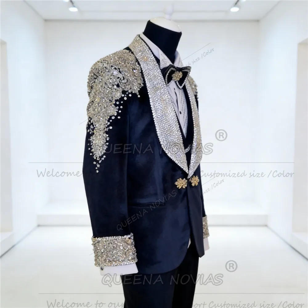 Kamienie jubilerskie Ozdoby Garnitur Strój dla mężczyzn Błyszczące cekiny Etykieta Bal Studniówkowy Marynarki na zamówienie Bankietowe smokingi męskie Ślubny strój dla pana młodego 2026