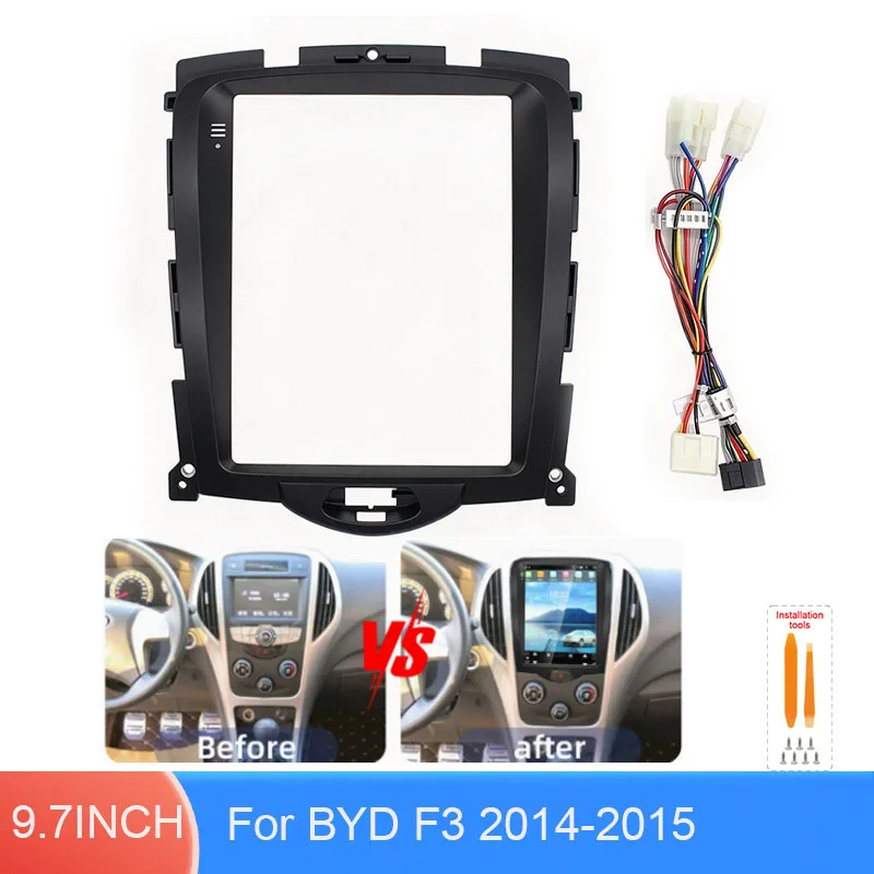 For BYD F3 2014-2015 9.7 Inch Vertical Car Radio Fascia Frame Dashboard Panel with Wiring Harness Stereo Installation Kit