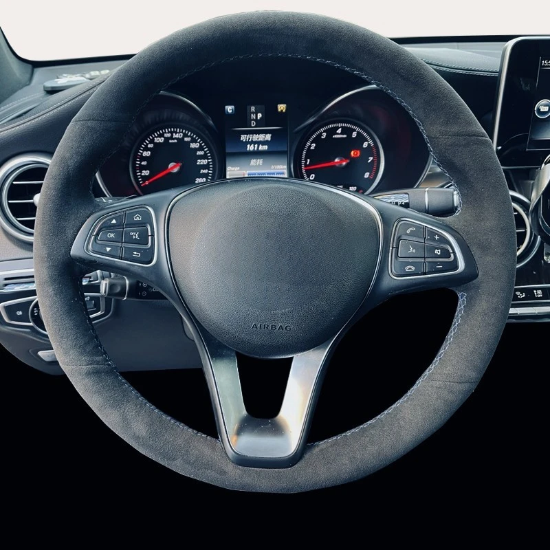 

For Mercedes-Benz C180 C200 W205 C300 B200 DIY Hand-stitched Black Suede Car Steering Wheel Cover