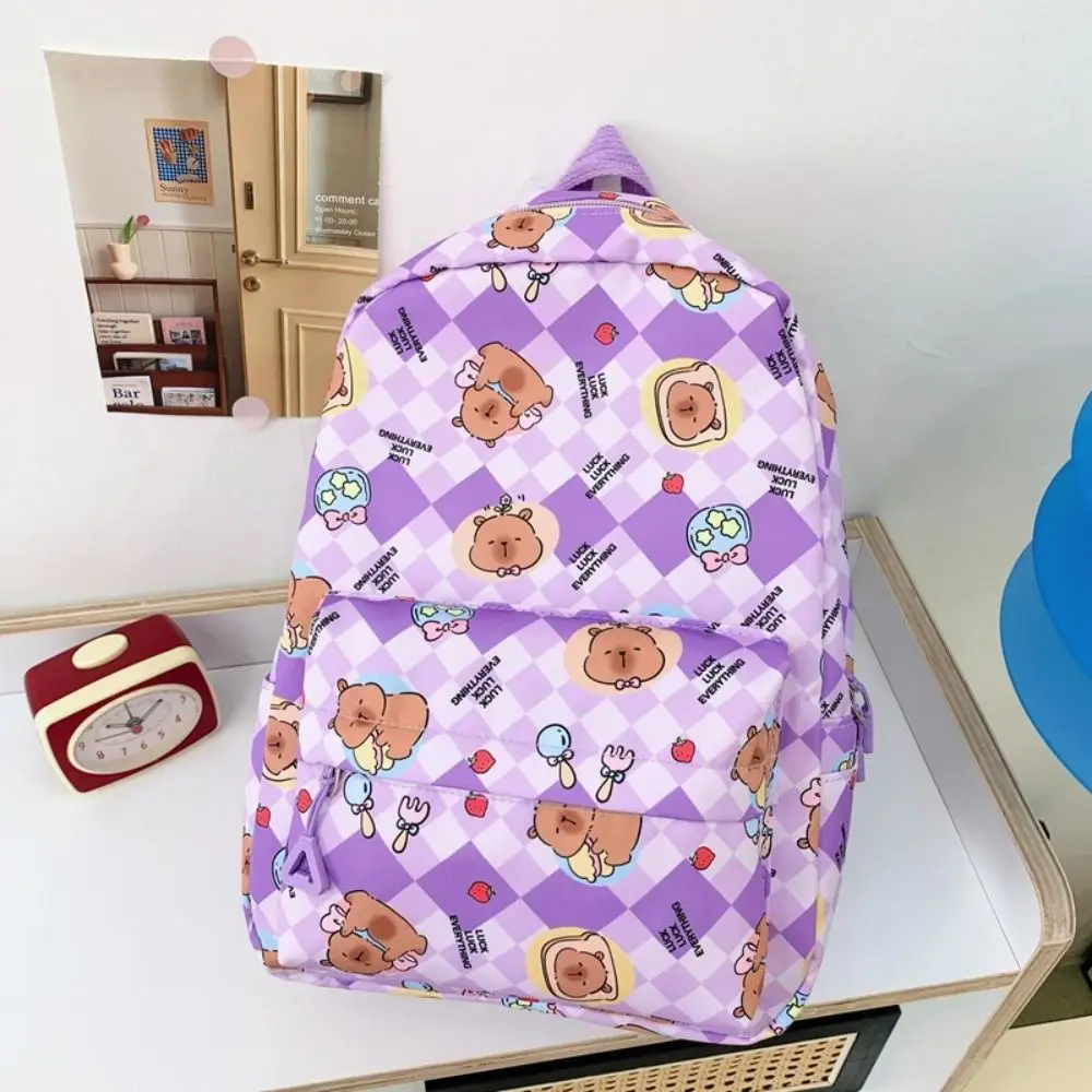 Cartoon Nylon Capybara Backpack S/L Size Large Capacity Shoulders Bag Alleviate Burden Lightweight Rucksack Children