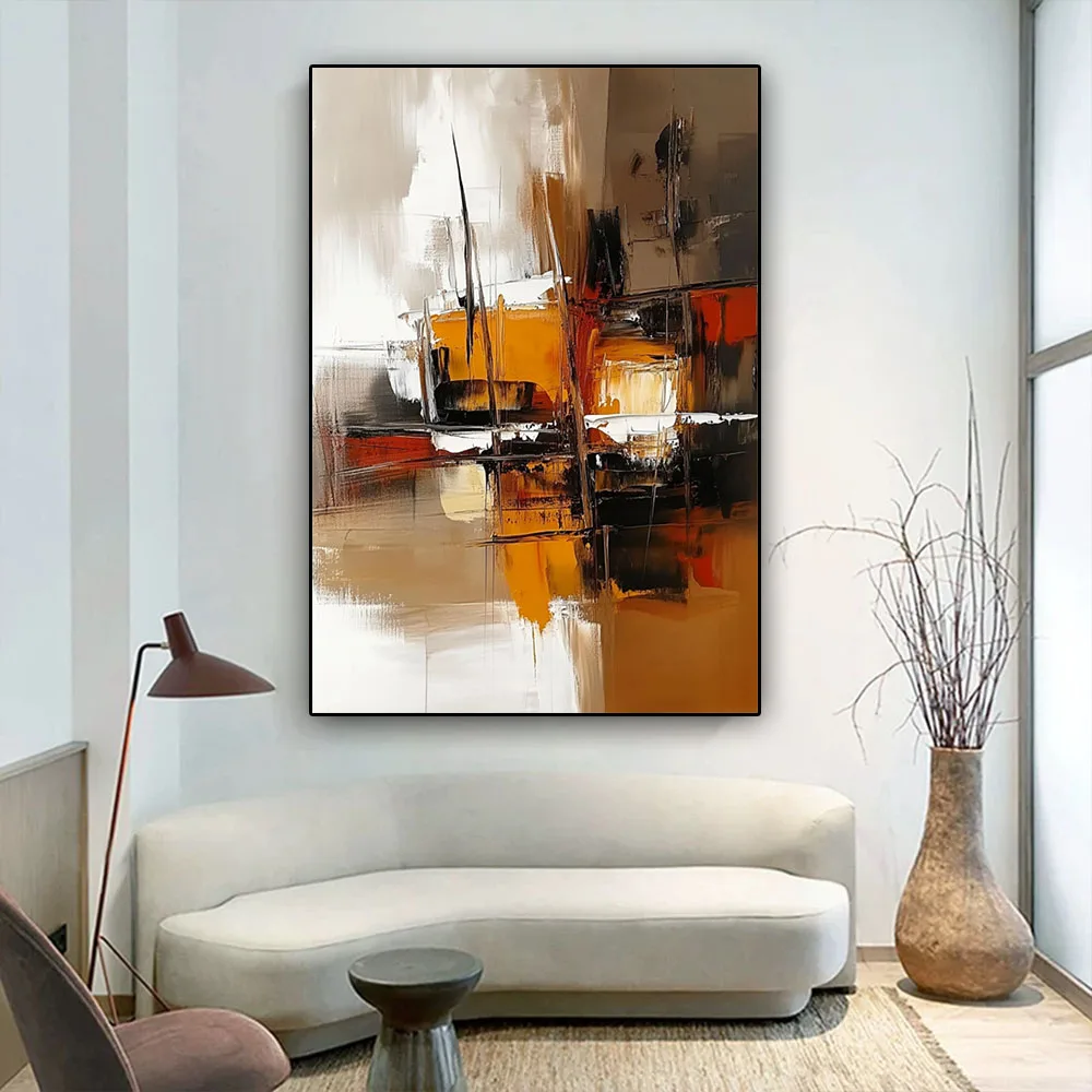 Abstract Oil Painting With Gray And White Vertical Stripes Modern Wall Art Picture Hand-Painted Canvas Poster For Home Decor