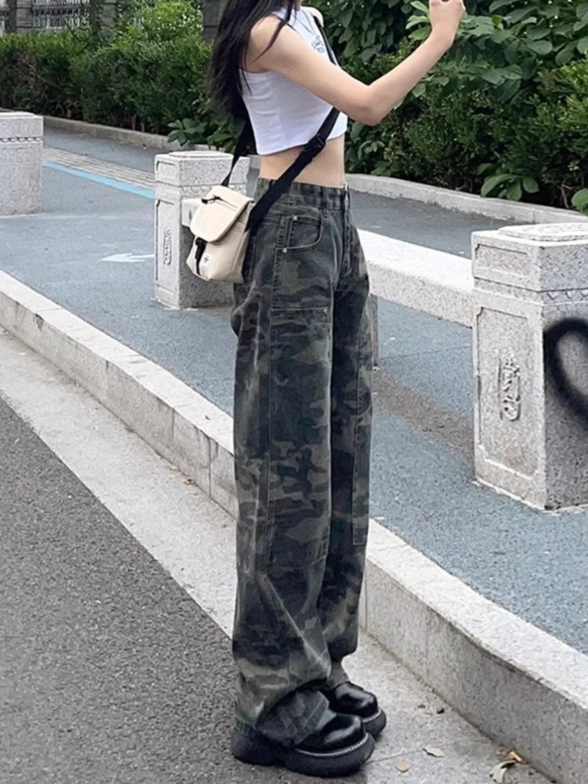 

High Waist Camouflage Workwear Pants Women's Spring 2026 New Style Spicy American Retro Casual High Street Wide Leg Jeans