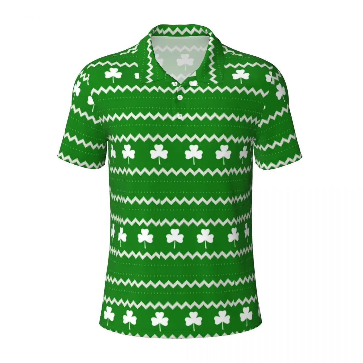 Shamrock Print Casual T-Shirts Clover Fair Isle Polo Shirts Male Retro Shirt Summer Short-Sleeved Clothing Plus Size 3XL 4XL