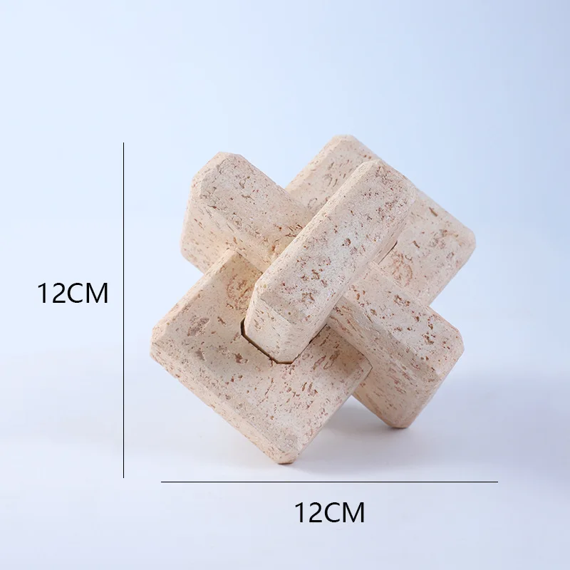 3-Link Knot Resin Travertine Decor Coffee Table Book Shelf Decoration Entry Table for Boho Modern Rustic Office Living Room Gift