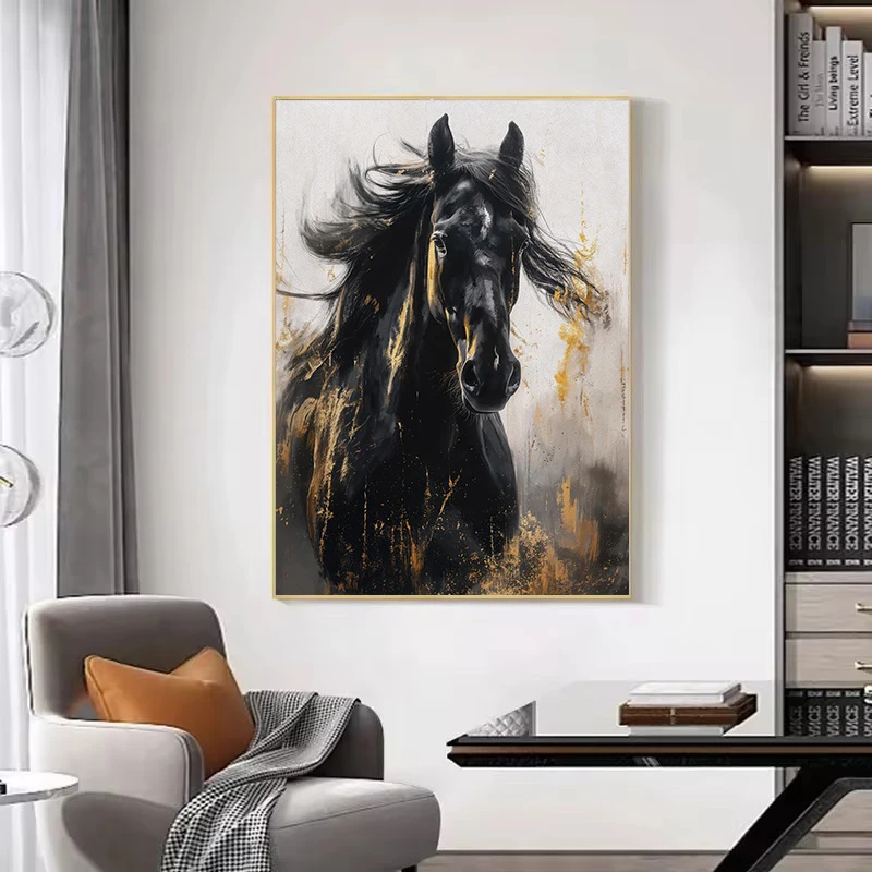 (No frame)Large Size Luxury Wild Black Horse Equestrian Western Animal  Aesthetic Poster Canvas Painting Wall Art Pictures Ho