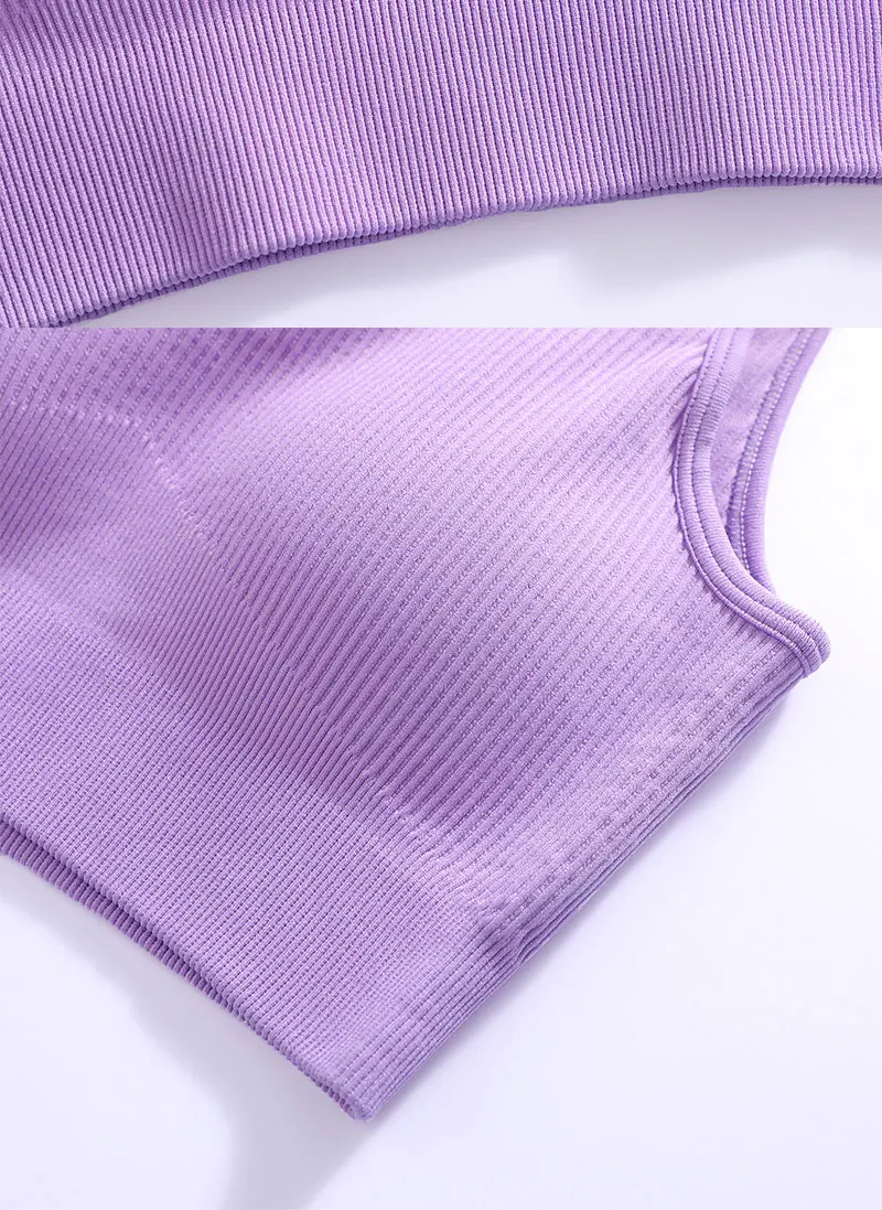 Nahtloses geripptes Crop-Tanktop für Damen, gepolsterter BH, quadratischer Ausschnitt, ärmellose Sportweste, hohe Dehnbarkeit, weich, atmungsaktiv, Fitness-Yoga-Top – Detail 14