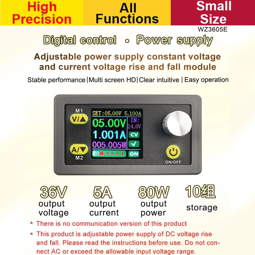 WZ3605E DC DC Buck Boost Converter CC CV 36V 5A Power Module Adjustable Regulated laboratory power supply Voltmeter ammeter