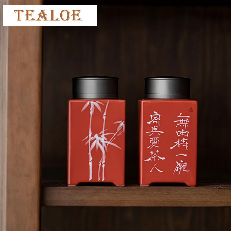 

Pure Handwritten Tea Pot Creative Square Ceramic Household Tea Caddy Warehouse Tea Storage Mystery Box Sealed Spice Organizer