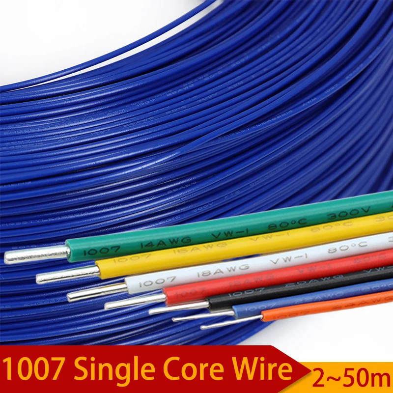 

1007 Single Core Tinned Copper Wire 2~50m 26 24 22 20 18 16 14 AWG PVC Insulationn Electric Pass Electrician Cable Line