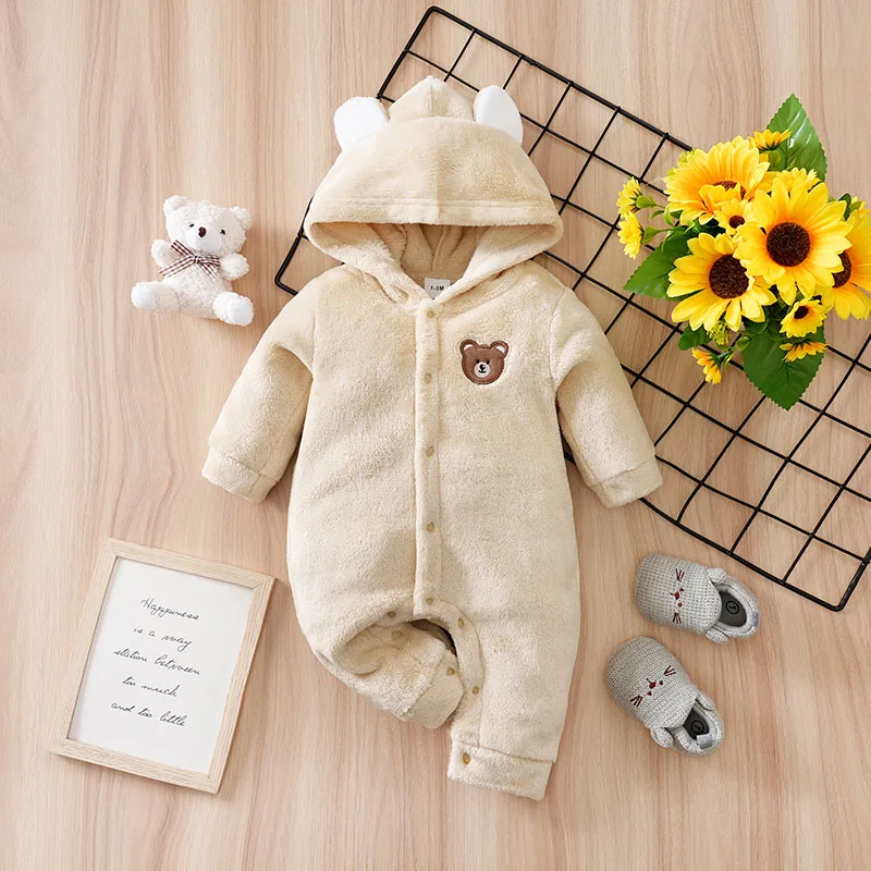 

Newborn Knitted Winter Lovely Bear Romper Toddler Hooded Warmth Thick Soft Comfortable Button Contracted Design Casual Toddler