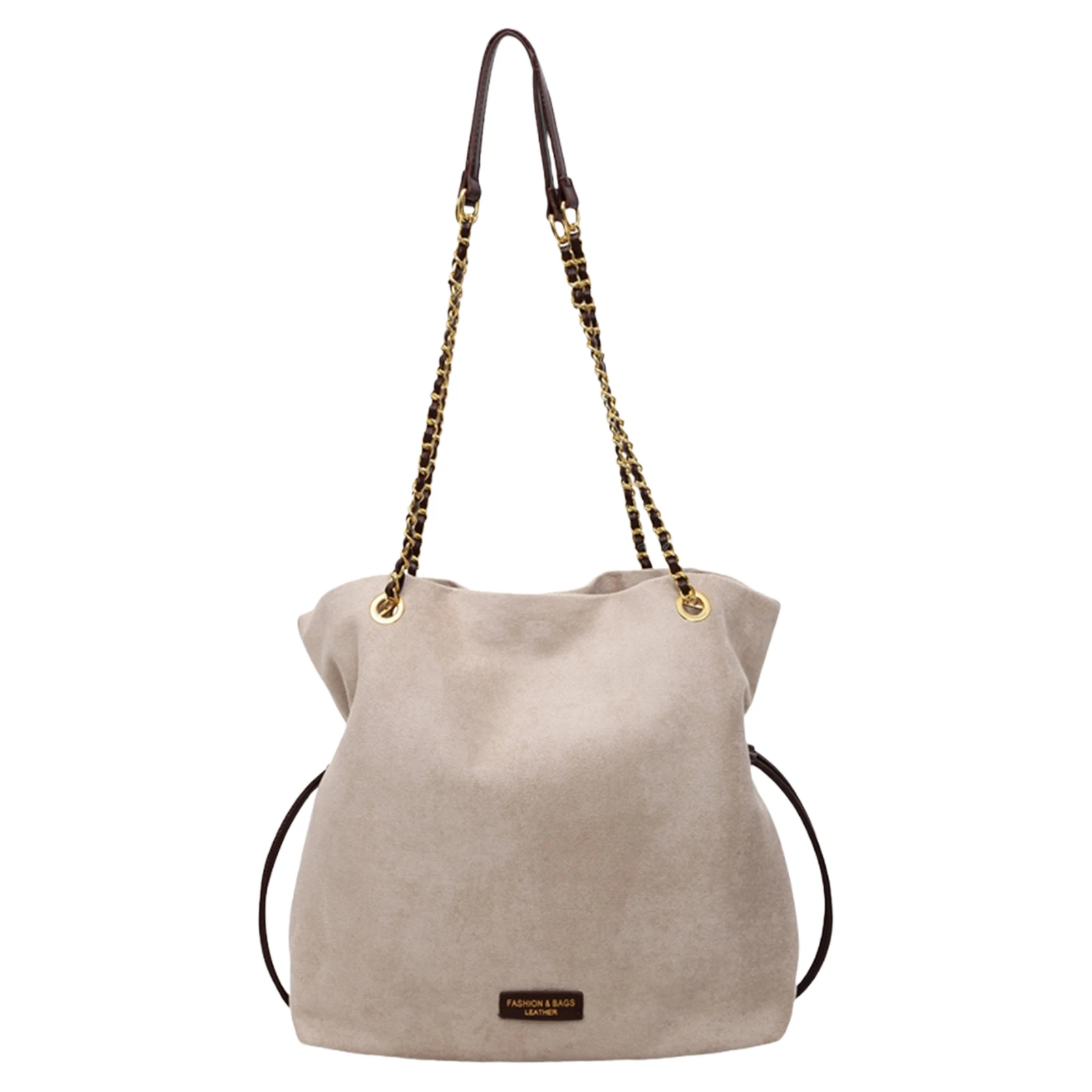 

Faux Suede Bucket Bag Hasp Closure Small Tote Bag with Chain Strap Top-Handle Purse Drawstring for Women Work Travel
