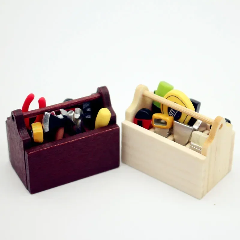 1: 12 Miniature Wooden Multifunctional Toolbox Doll House Mini Tool Set Ornament Miniature Photography Decoration Props