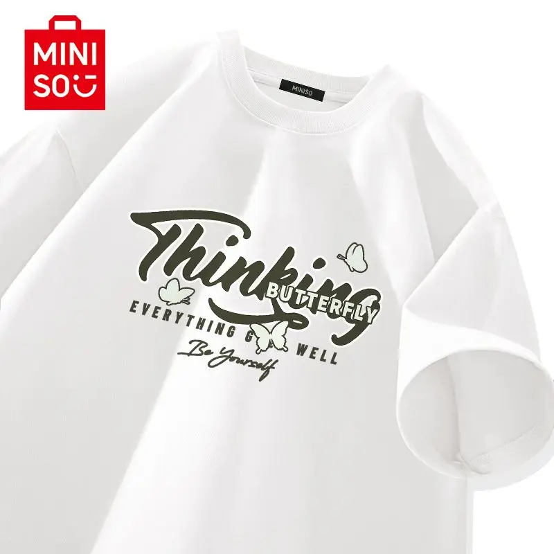 

MINISO American Cotton Short-sleeved Men's and Women's New Summer Print Comfortable Ins Fashion Brand All-matching Loose T-shirt