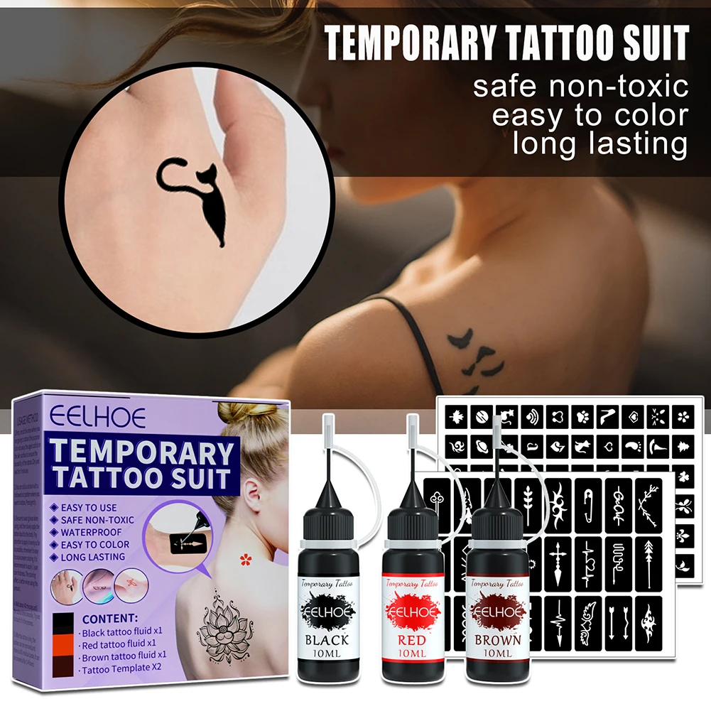 Semi Permanent Temporary Art Painting Free Stencils Fake Tattoos Waterproof Painting Tattoo Easy Storage Kits