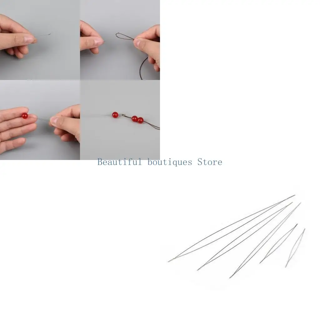 U4LF 5 Piece Curved Beading Needle Set Stainless Steel Beading Tools Versatile Beaded Threading Pins Jewelry Making Supplies