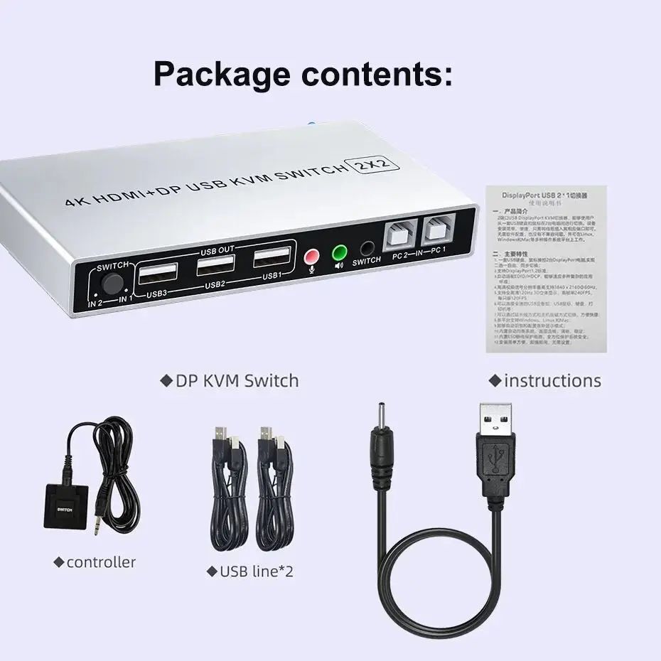 HDMI DisplayPort 4K KVM 2 In 2 Out Dual Monitor Switcher Kontrol 2 Komputer 2 Monitor Dual Input Display Tidak Ada Driver Diperlukan