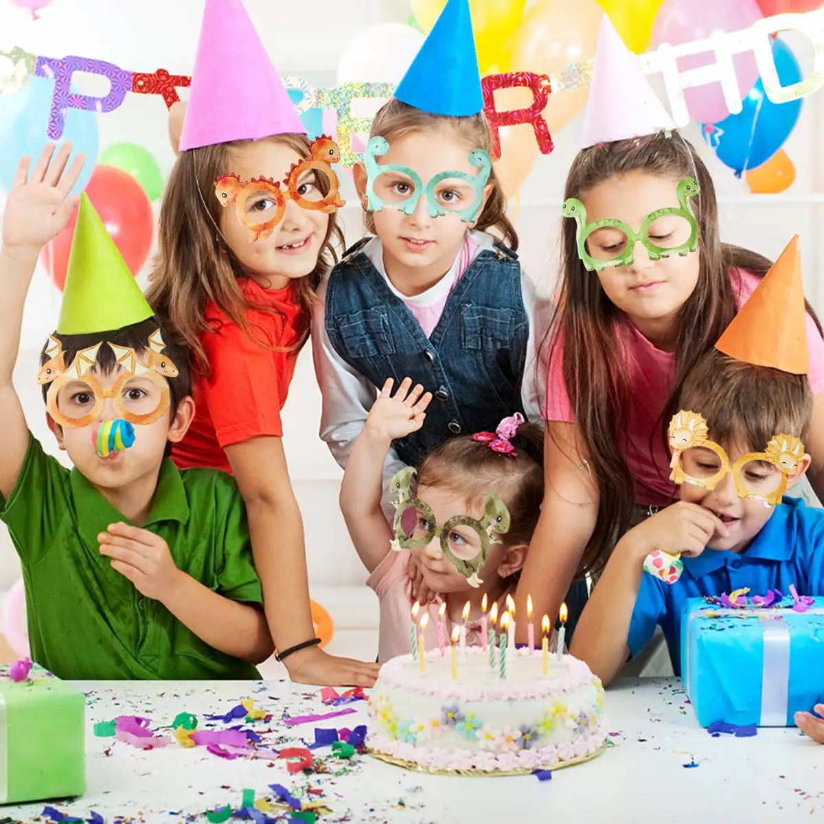 ديناصور ورقة نظارات للأطفال ، حفلة عيد ميلاد الديكور ، الغابة سعيدة ، سفاري ، لوازم استحمام الطفل