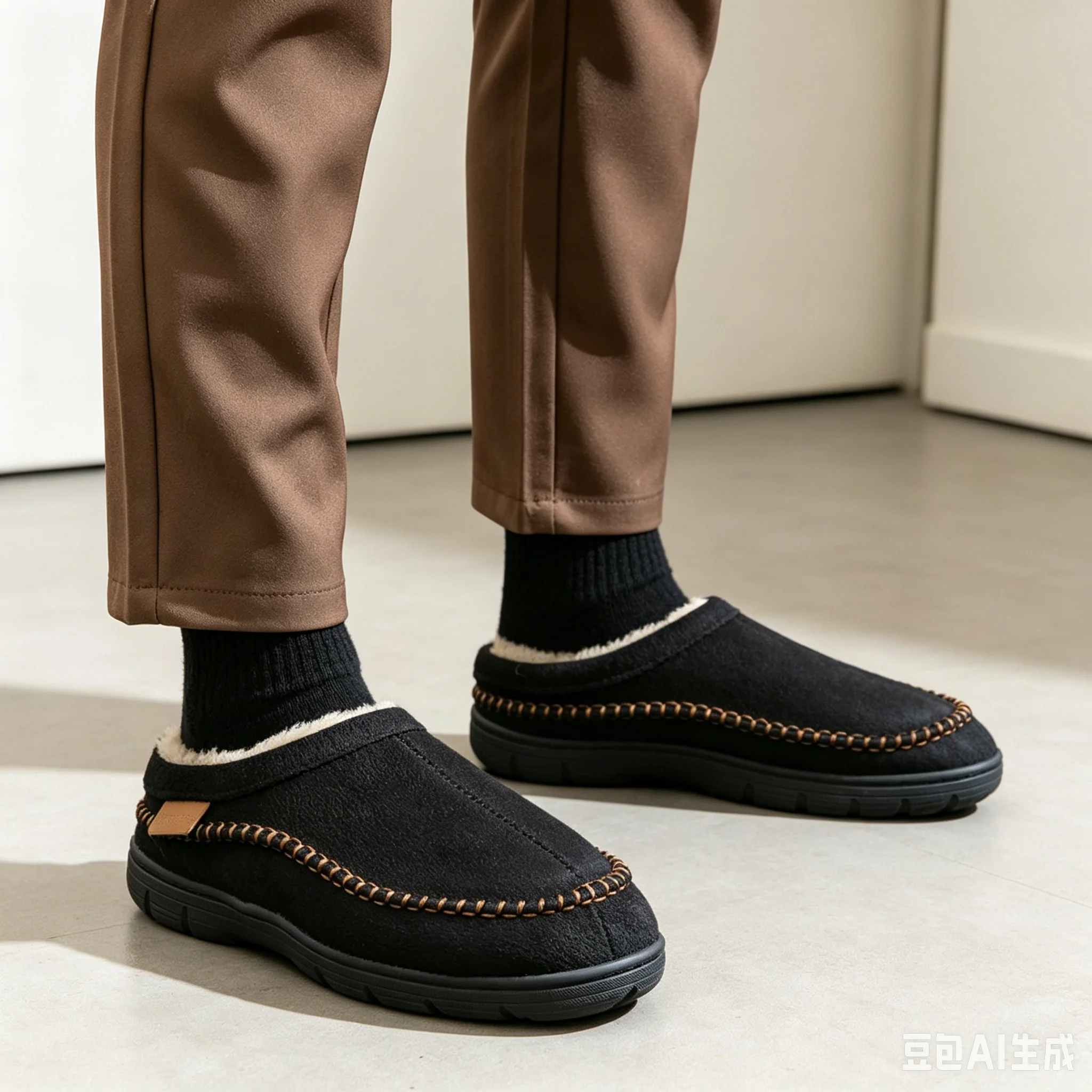 Winter men's suede slippers TPR sole anti slip warm and comfortable memory cotton living room casual shoes image 5