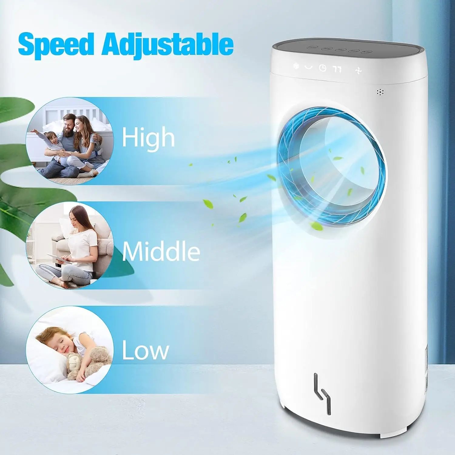 Trustech-enfriador de aire evaporativo, Enfriador de aire portátil, enfriamiento y humidificación de 3 velocidades, temporizador de 12H, enfriamiento evaporativo