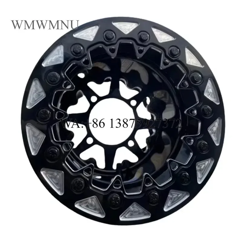 Wmwmnu 10x8 Inch ATV UTV Wheel Aluminum 3 Piece Beadlock Rims Offset 3+5 4x115 Black