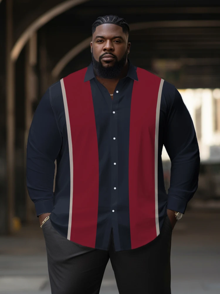 ZOOY (L-9XL) Plus Size Men\'s Aurora Polka Dot Ethnic Graffiti Style Classic Totem Stripe Casual Pattern Long-Seeved Shirt