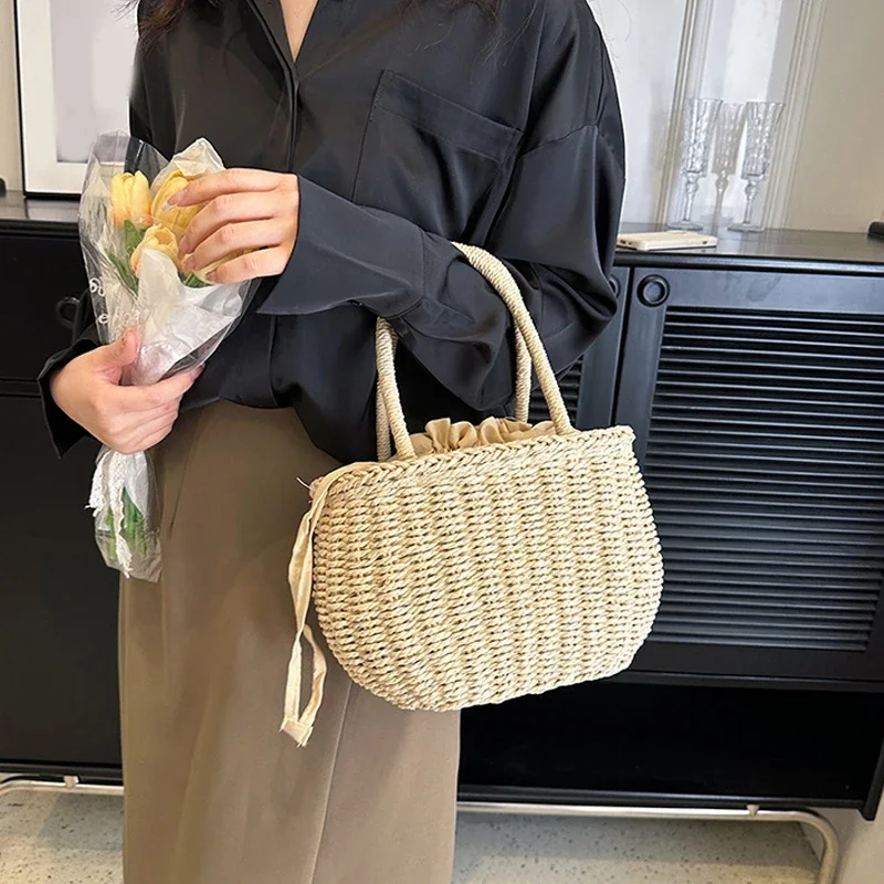 

Women's Straw Bag Summer Handwoven Handbag Wallet Beach Bag Bohemian Bali Top Handle Bags