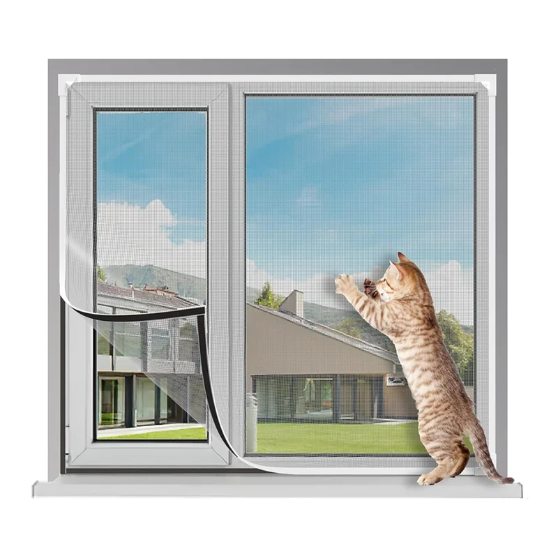 ABRO-Magnetic Window Screen Adjustable DIY Window Net Screens Mesh Max 39 X 59Inch Fiberglass Grey Mesh For House Windows