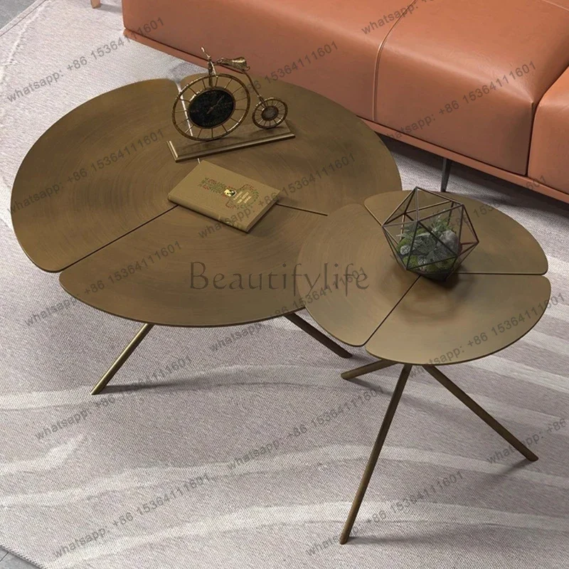 

Living Room Furniture Italian Minimalist Round Side Coffee Table Petal Combination Corner Stainless Steel Desk Coffee Tables