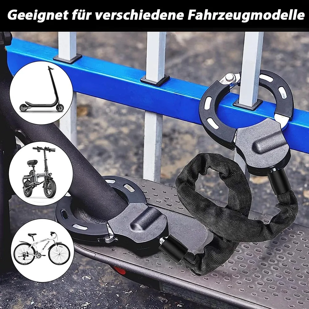 E-Scooter-Sicherheitsschlösser, Kettenhandschellenschloss, 60 cm langes E-Scooter-Schloss, wasserdichte Tasche, Schwarz – Detail 9