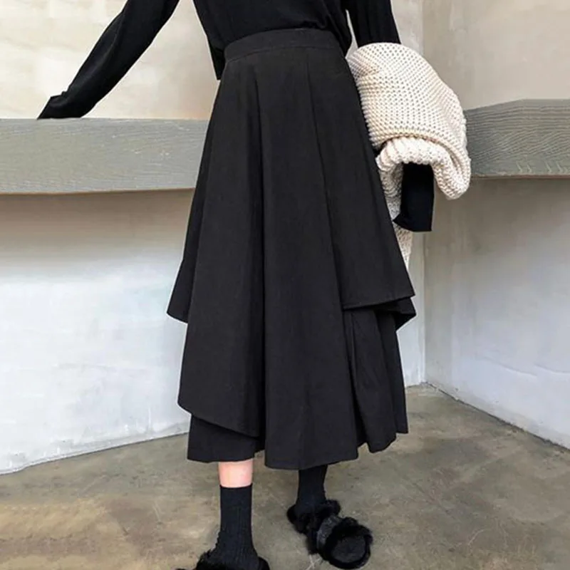 Women Black Skirts Japanese Gothic Irregular High Waist Pleated Skirt Pants for Women Vintage Cargo Skirts Female Clothes Ladies