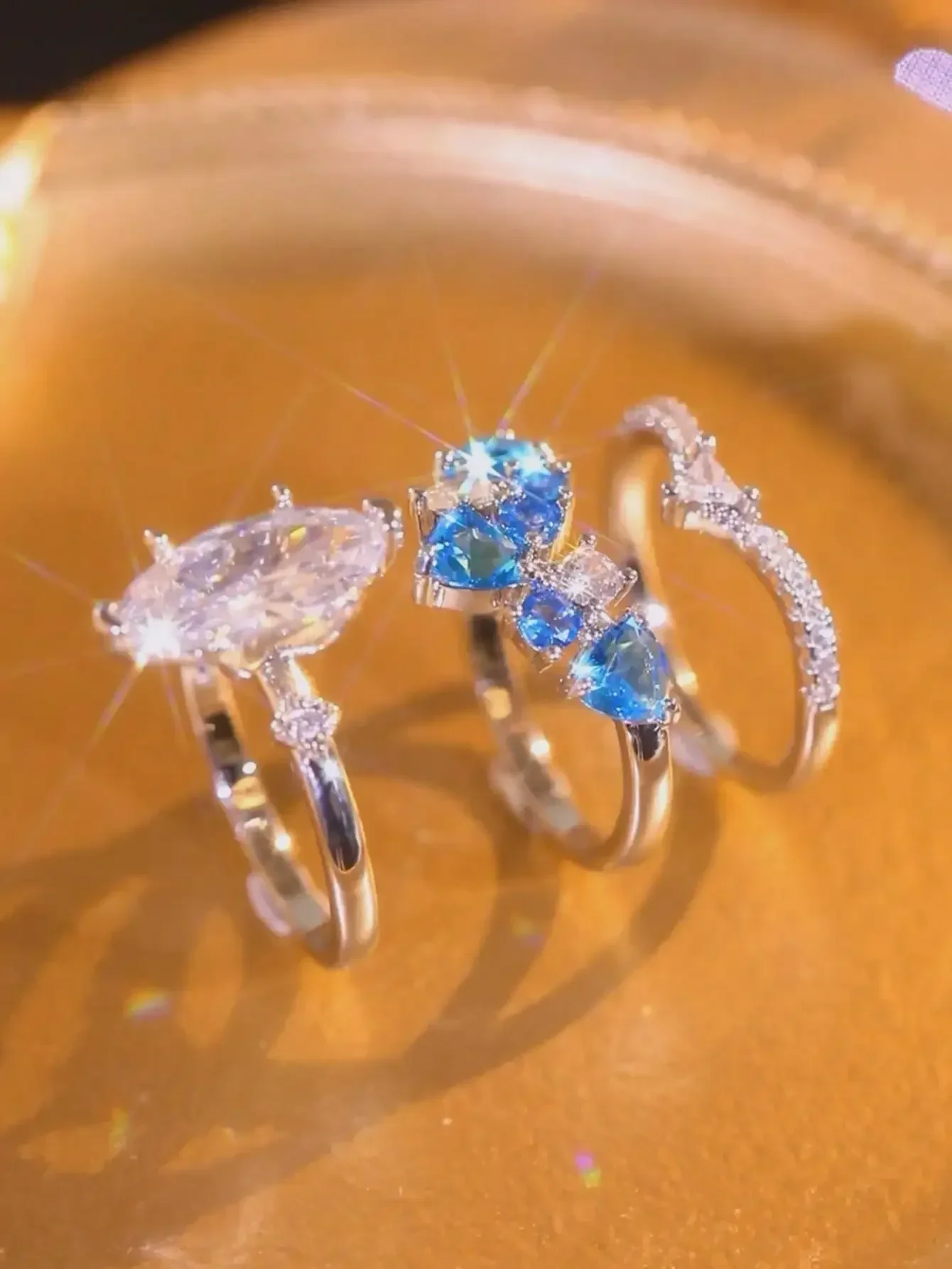 3-Piece Exquisite and Elegant Square Synthetic Zirconia Ring Set for Ladies. This Set Features a Novel Design for the Bride's Wedding Ring. It Is the Perfect Gift for Her on Back-to-School Season, Valentine's Day, or Mother's Day.